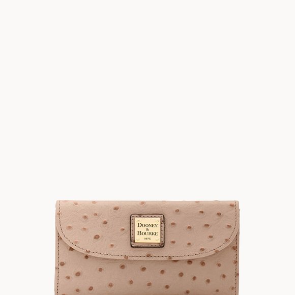 NWT- Dooney & Bourke Ostrich Continental Clutch Leather Wallet, Light Taupe - Picture 9 of 9